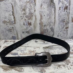 Tony Lama Black Leather Belt with Silver Buckle